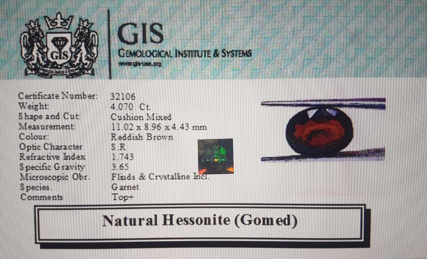 GMD4371 4 Hessonite (Gomed) 4.07 Ct.