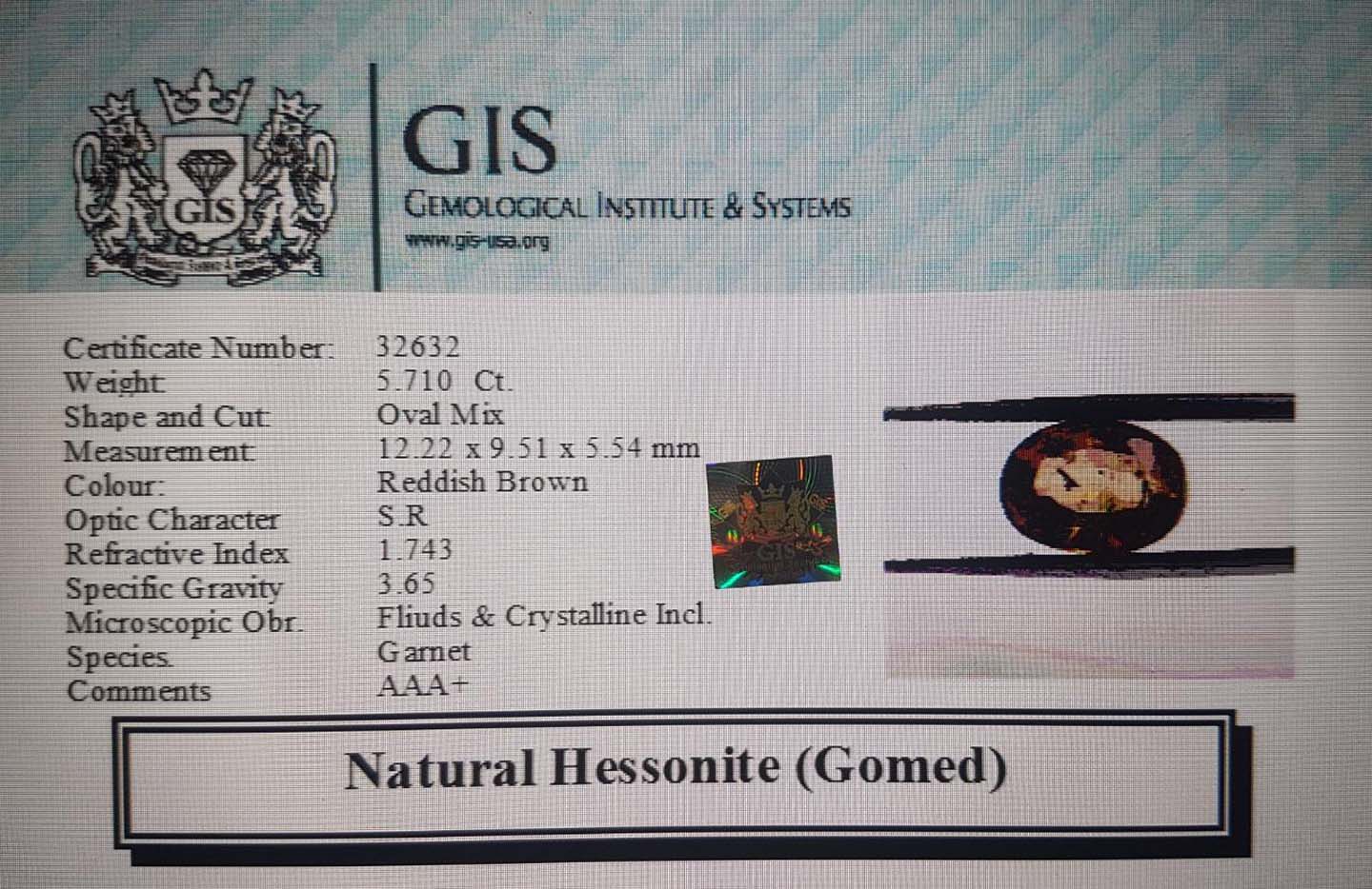 GMD4431 4 Hessonite (Gomed) 5.7 Ct.