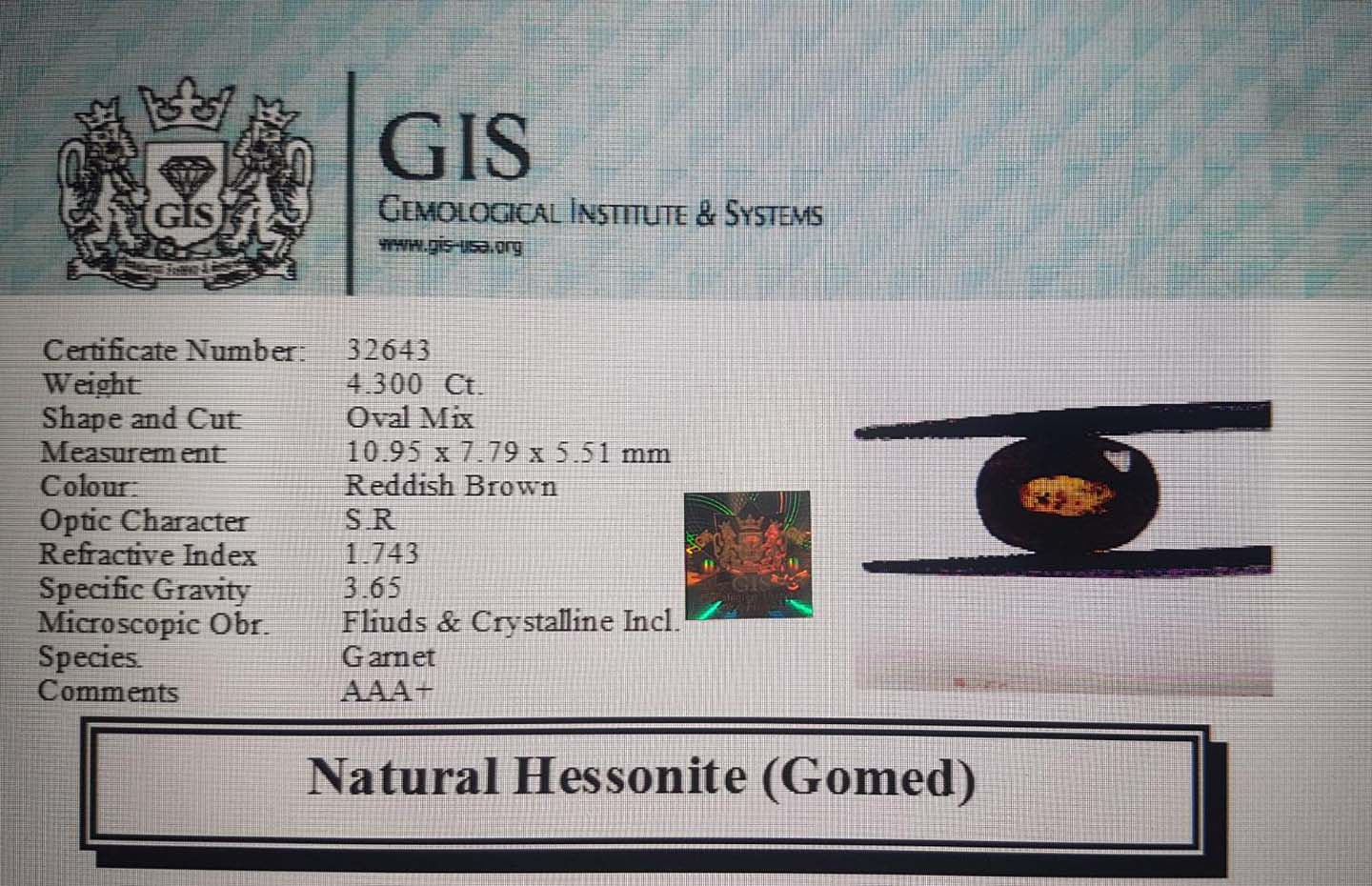 GMD4442 4 Hessonite (Gomed) 4.3 Ct.