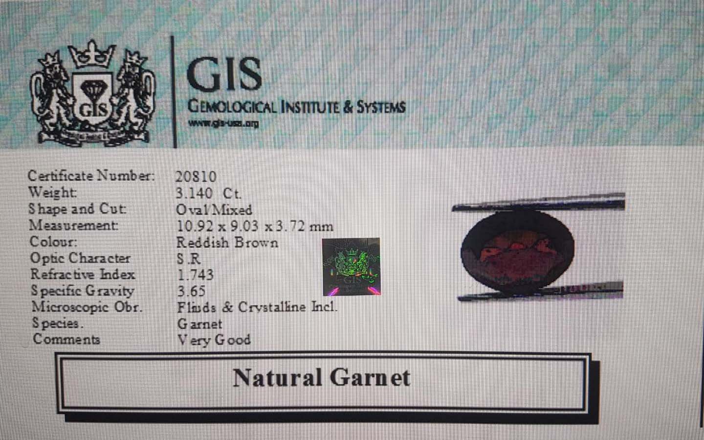 GRN147 4 Garnet 3.14 Ct.