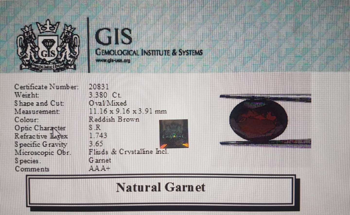 GRN168 4 Garnet 3.38 Ct.