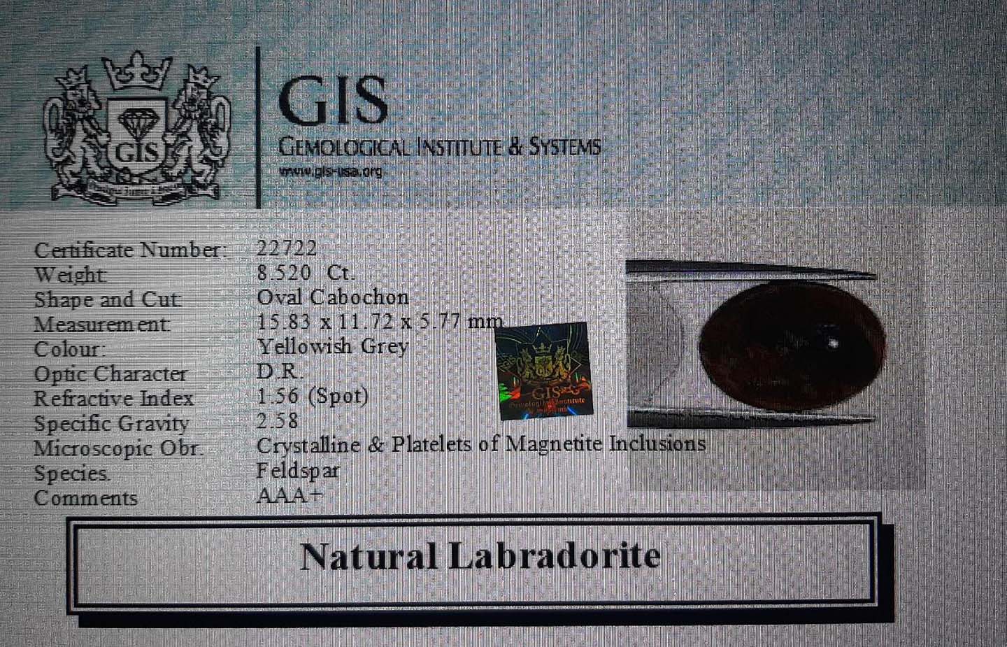 LAB144 4 Labradorite 8.52 Ct.