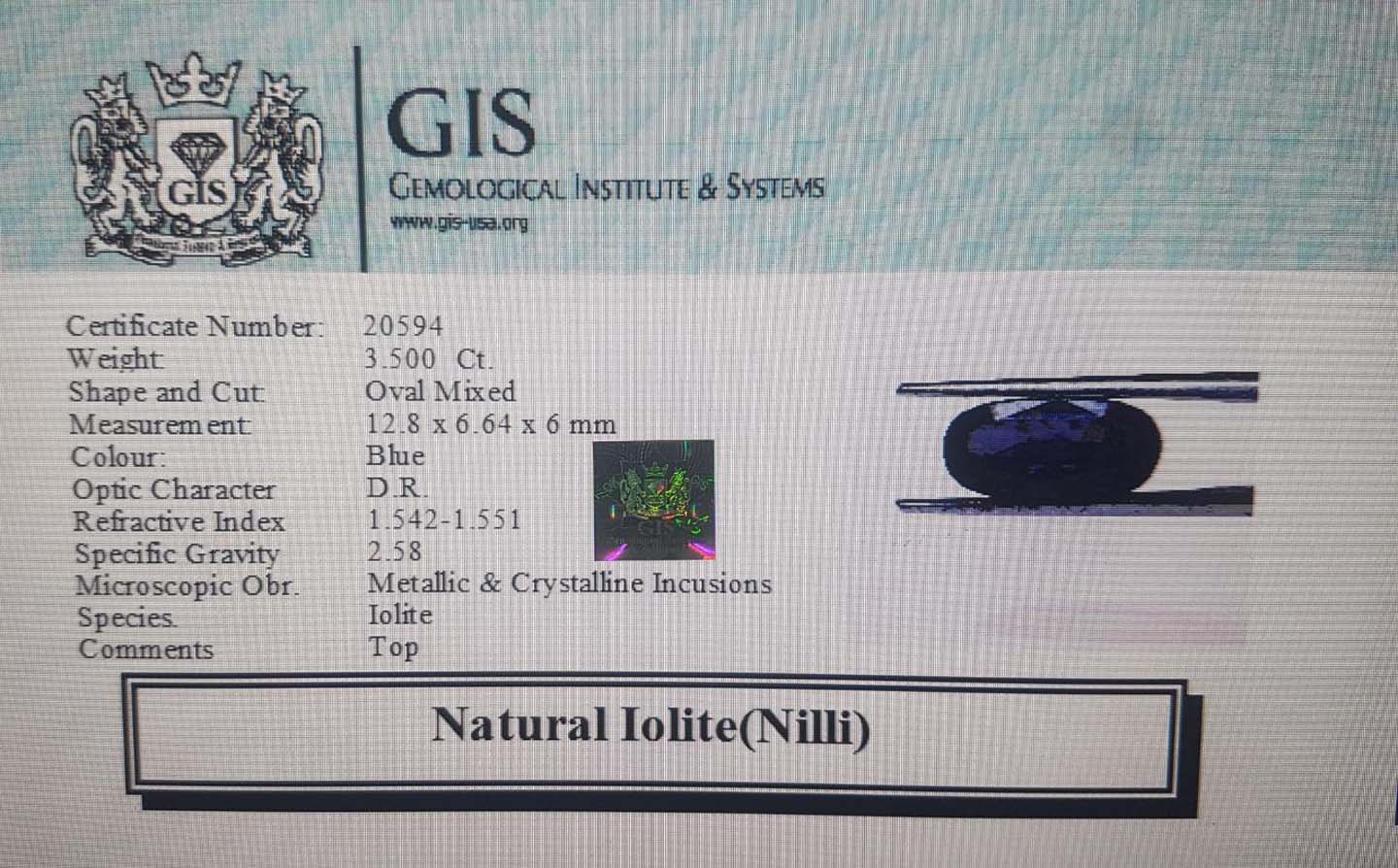 NIL897 4 Iolite(Nilli) 3.5 Ct.