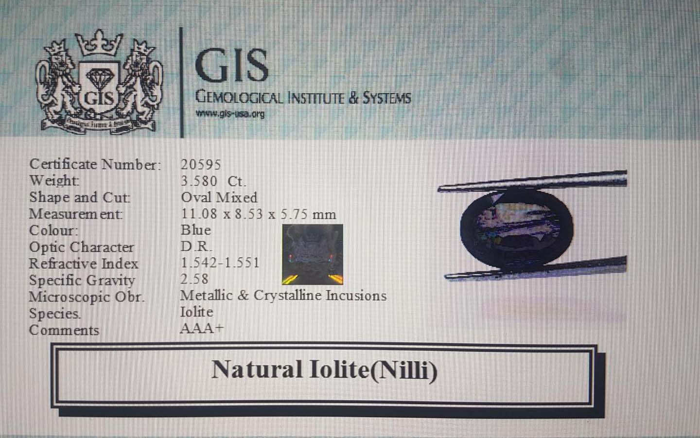 NIL898 4 Iolite(Nilli) 3.58 Ct.