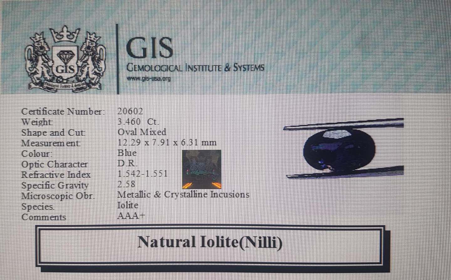 Iolite(Nilli) 3.46 Ct.