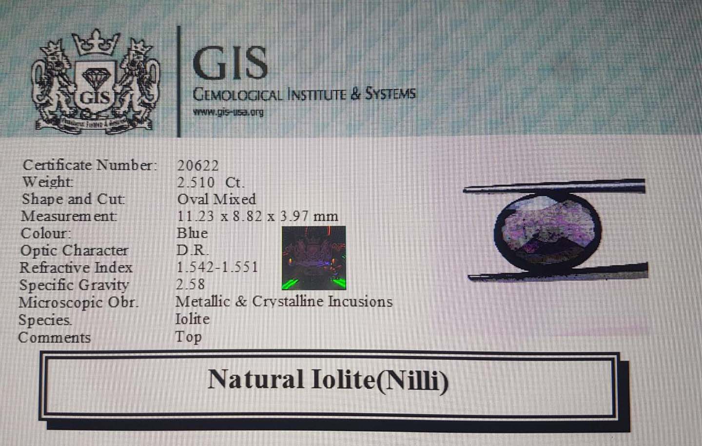 NIL925 4 Iolite(Nilli) 2.51 Ct.