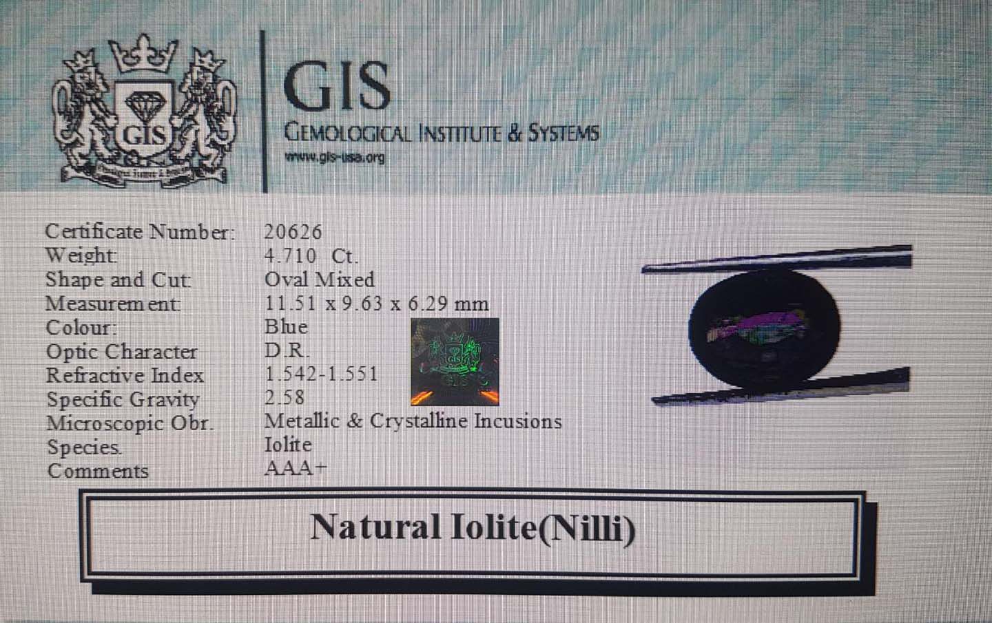 NIL929 4 Iolite(Nilli) 4.71 Ct.