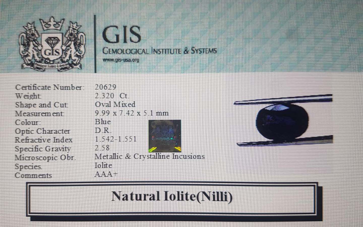 NIL932 4 Iolite(Nilli) 2.32 Ct.