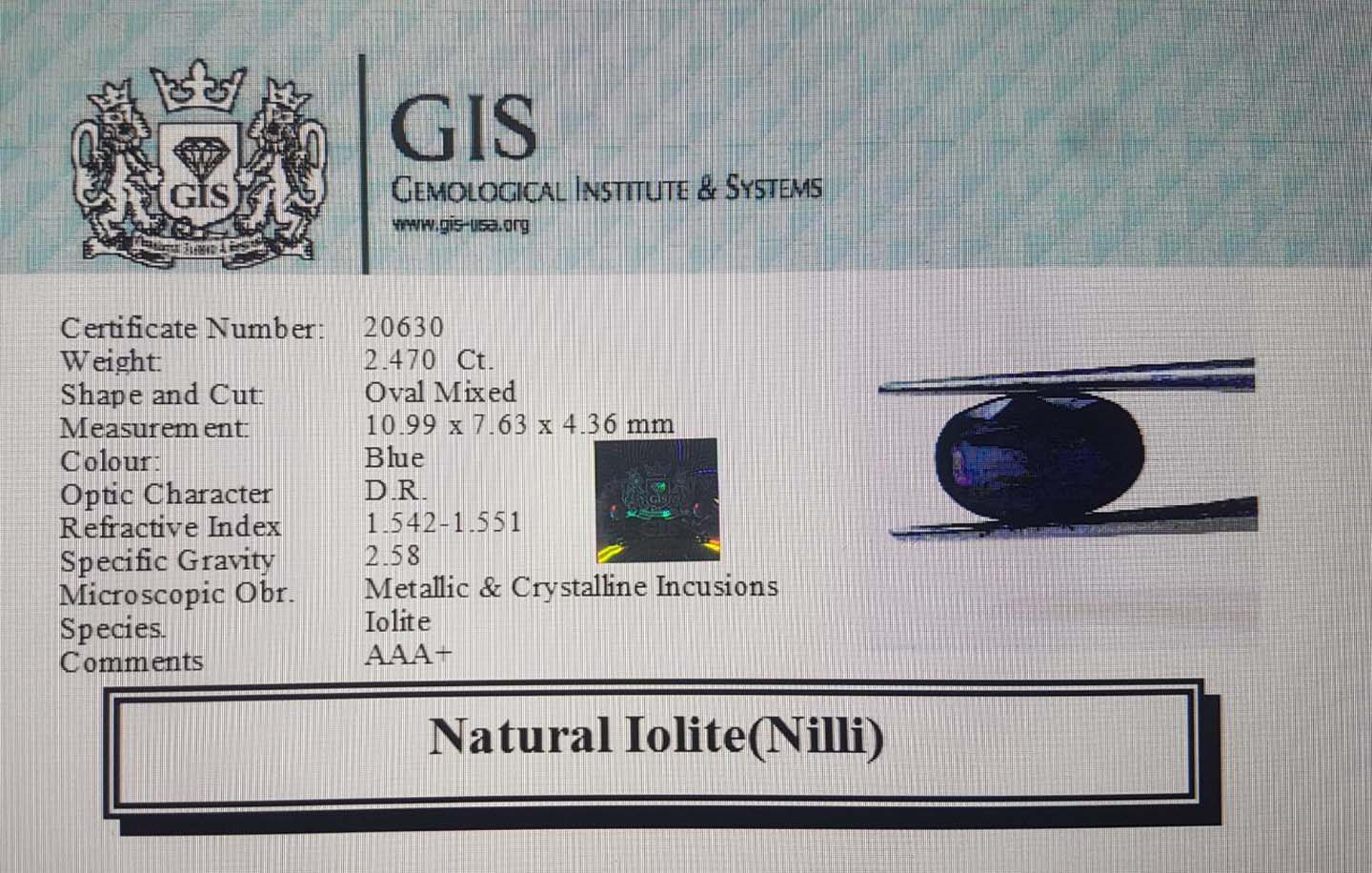 NIL933 4 Iolite(Nilli) 2.47 Ct.