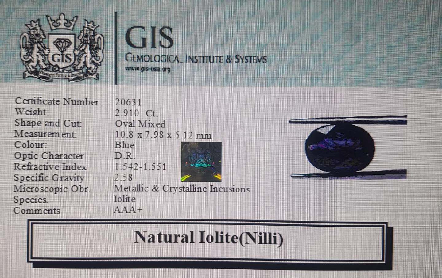 NIL934 4 Iolite(Nilli) 2.91 Ct.