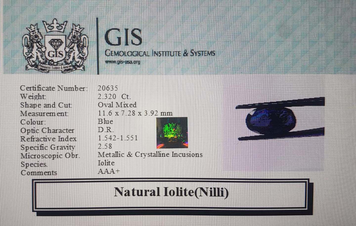 NIL938 4 Iolite(Nilli) 2.32 Ct.