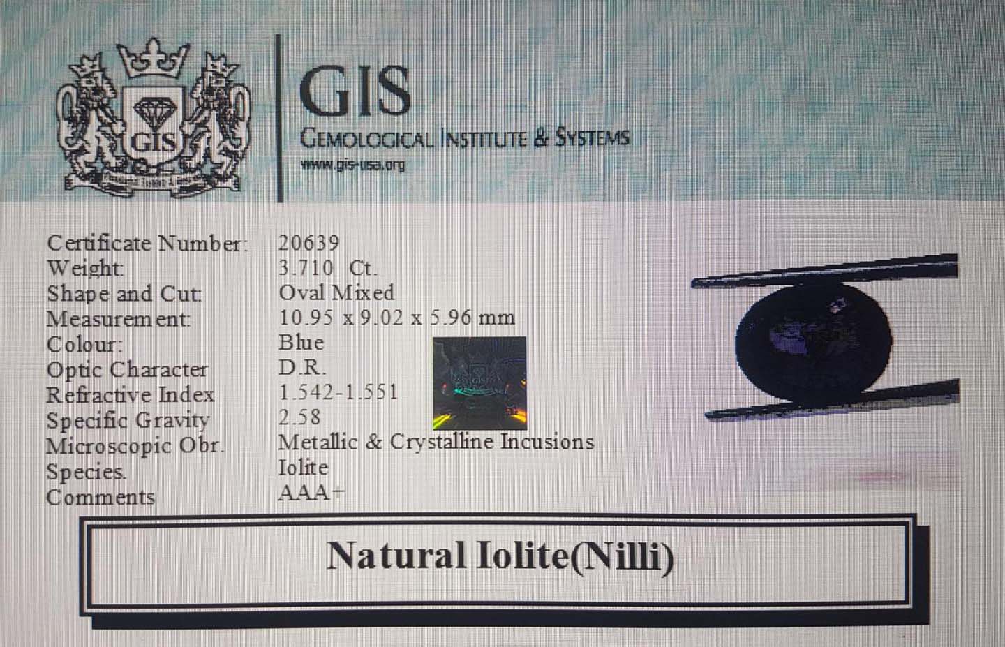 NIL942 4 Iolite(Nilli) 3.71 Ct.
