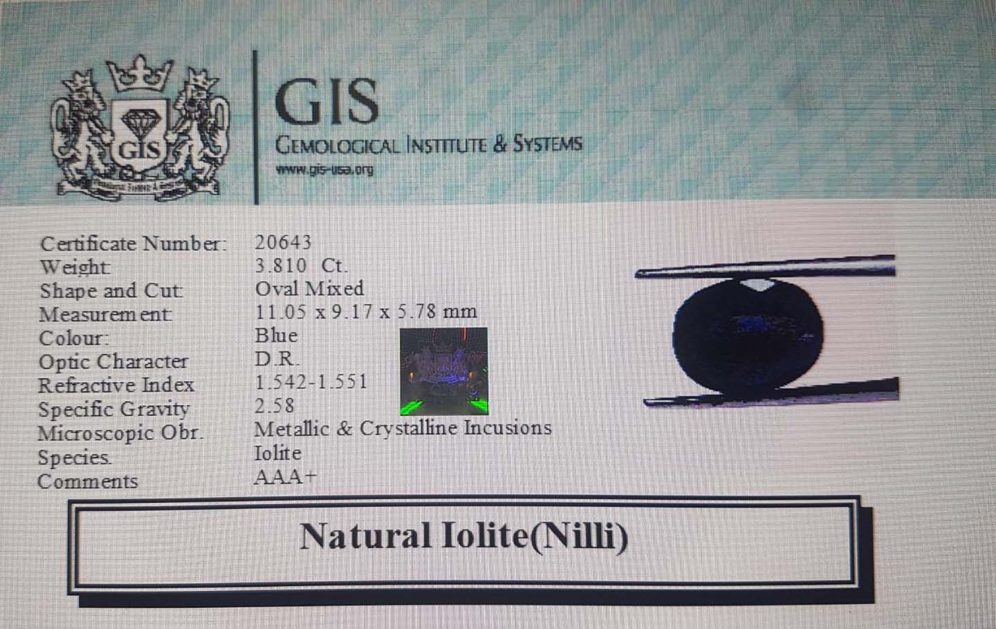 NIL946 4 Iolite(Nilli) 3.81 Ct.