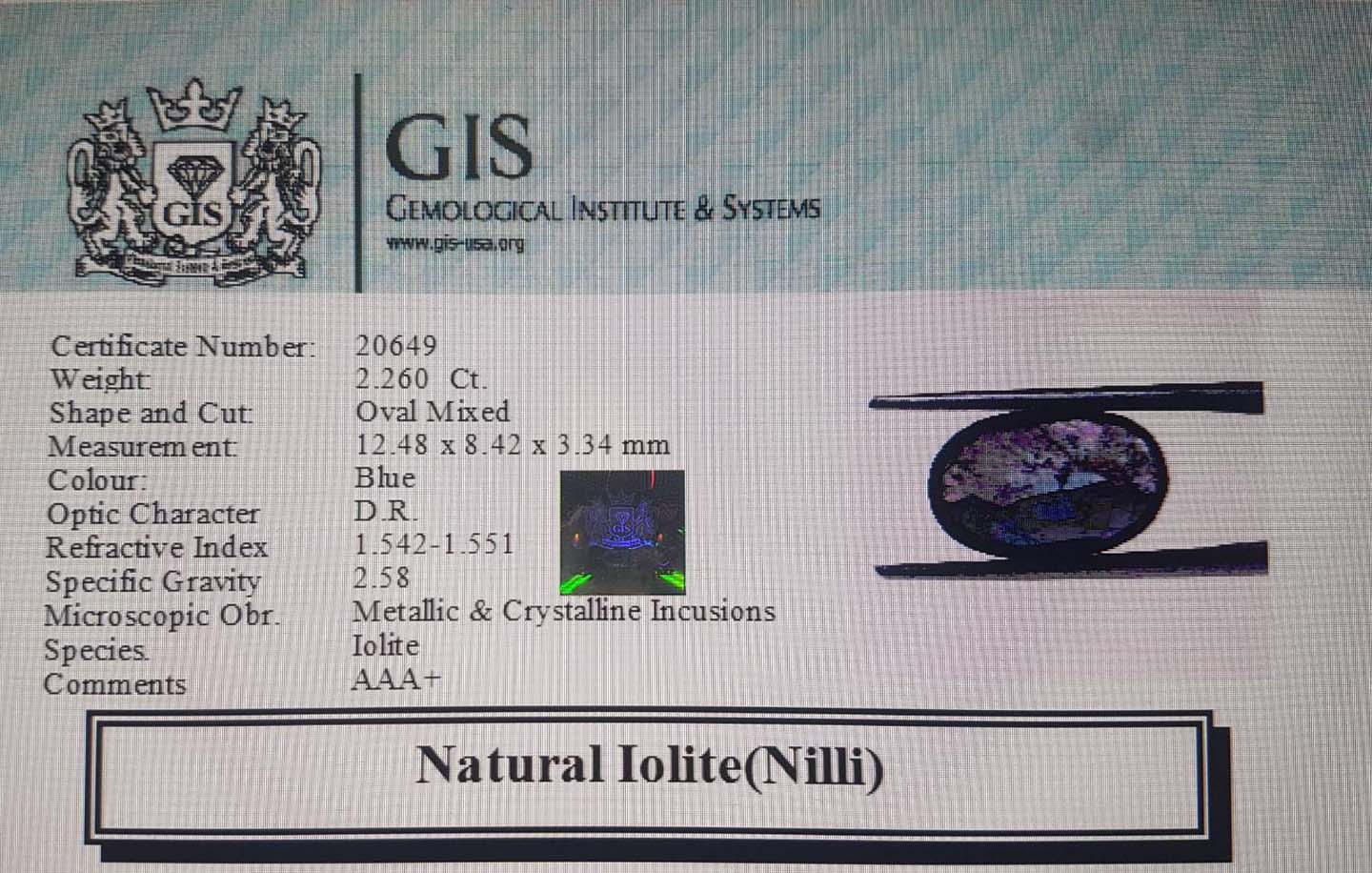 NIL952 4 Iolite(Nilli) 2.26 Ct.