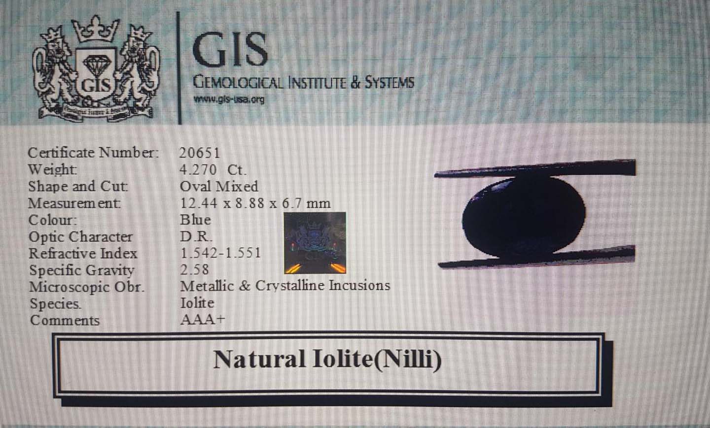 NIL954 4 Iolite(Nilli) 4.27 Ct.