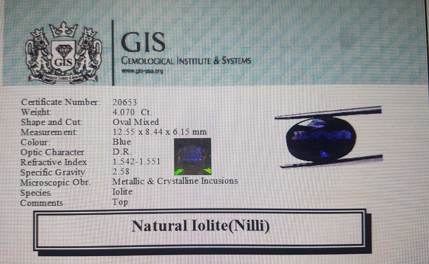 NIL956 4 Iolite(Nilli) 4.07 Ct.