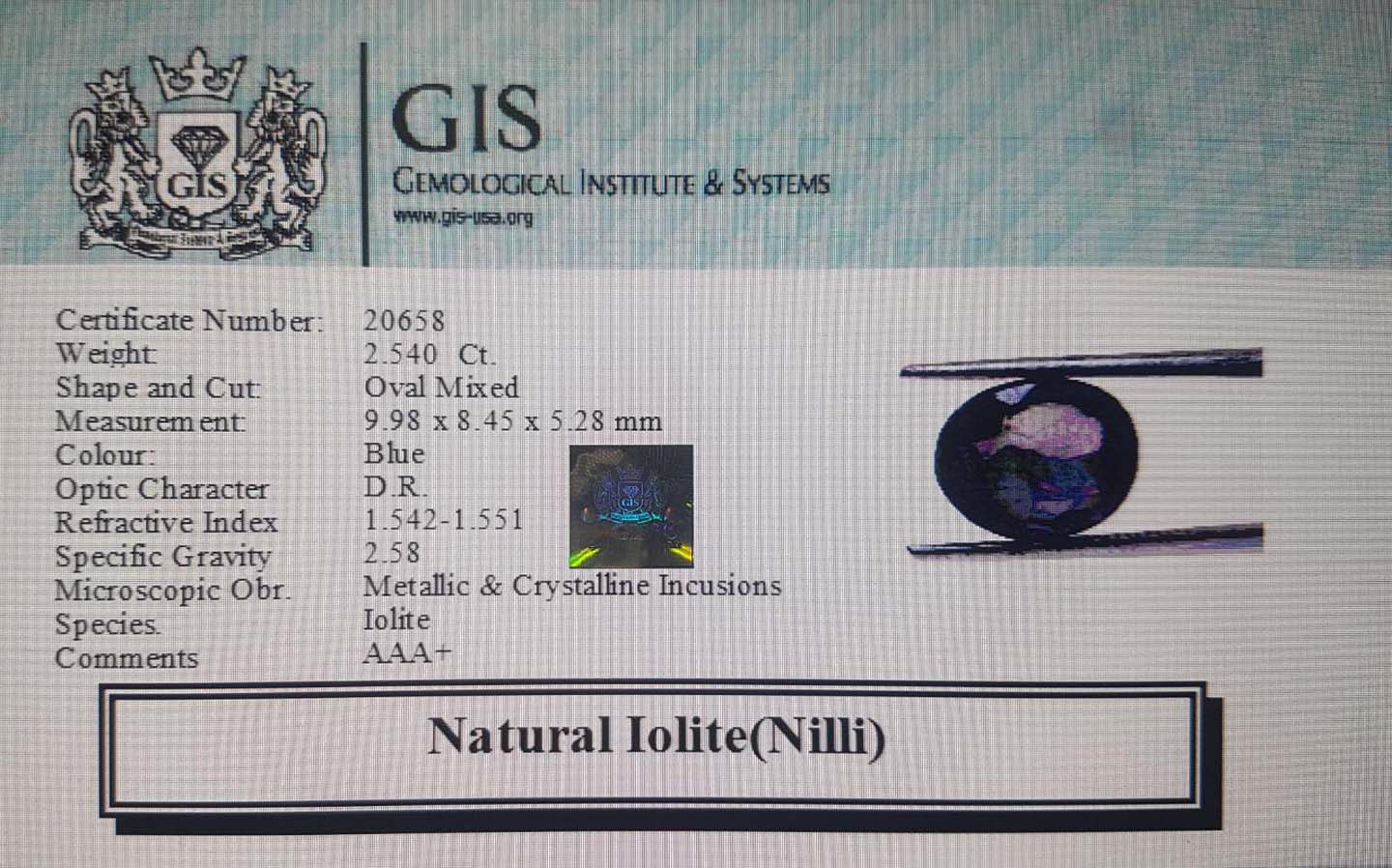 NIL961 4 Iolite(Nilli) 2.54 Ct.