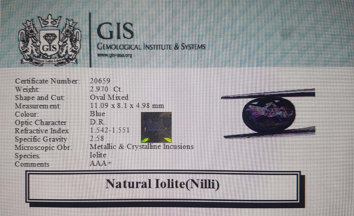 NIL962 4 Iolite(Nilli) 2.97 Ct.
