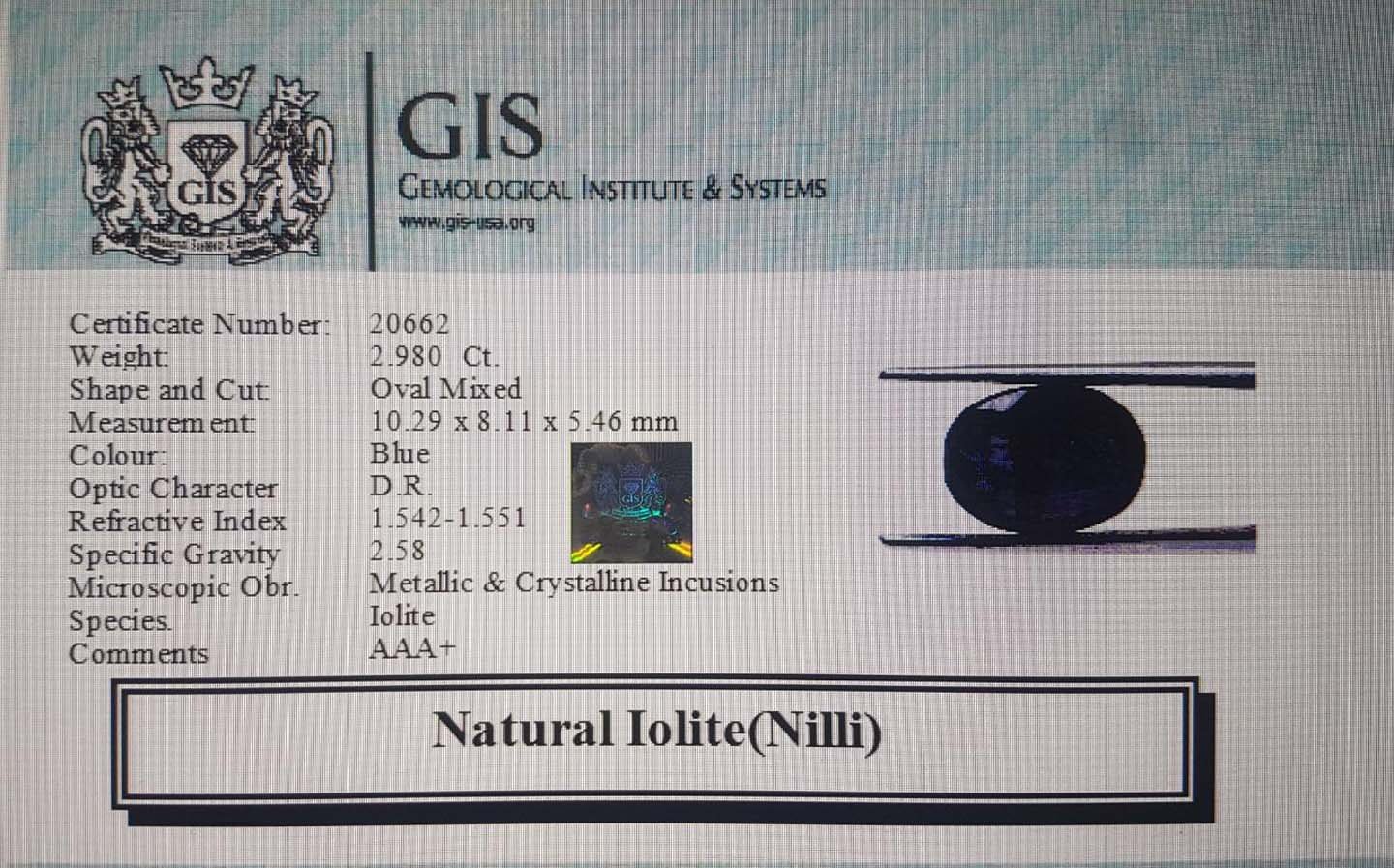 NIL965 4 Iolite(Nilli) 2.98 Ct.