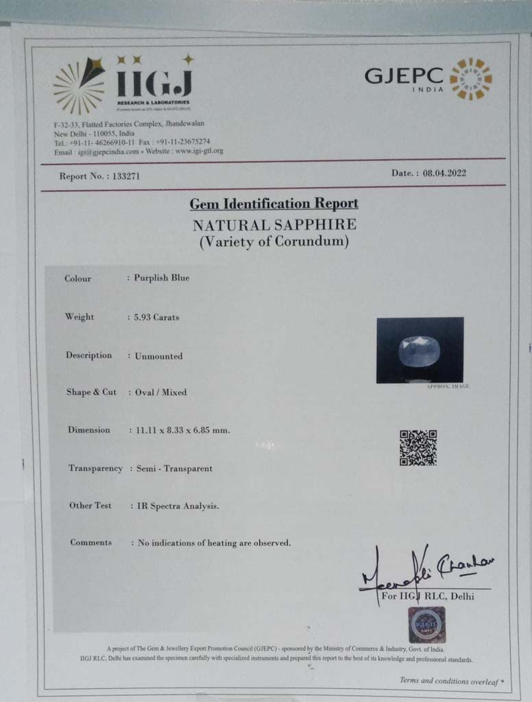 NSP750 4 Sapphire 5.93 Ct.