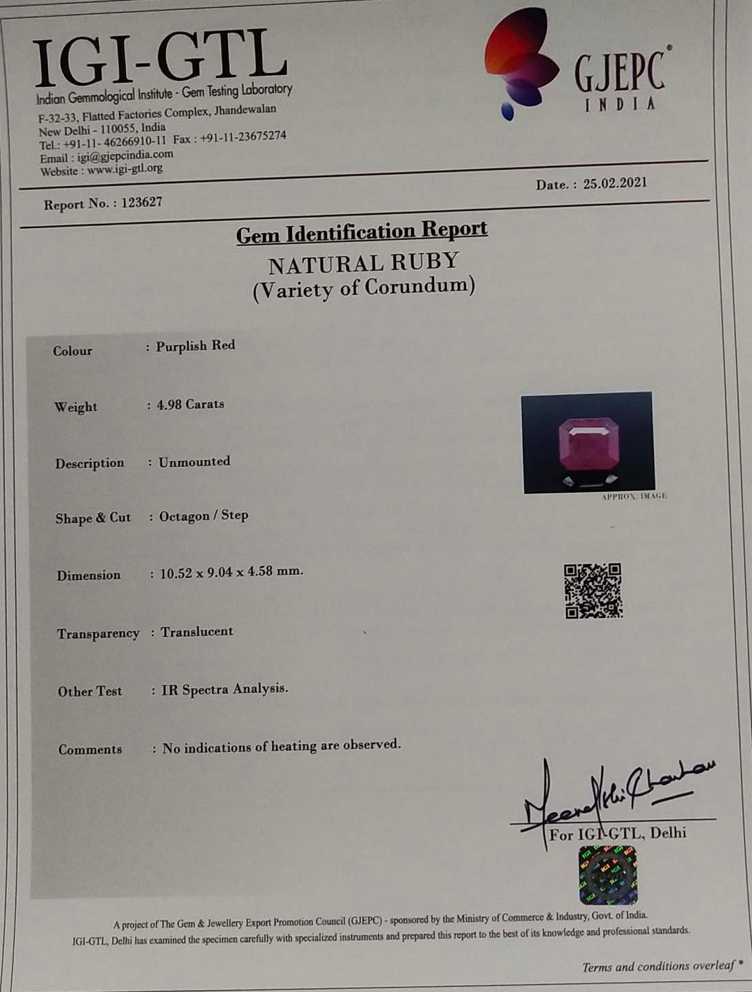 RUB4651 4 Ruby 4.98 Ct.