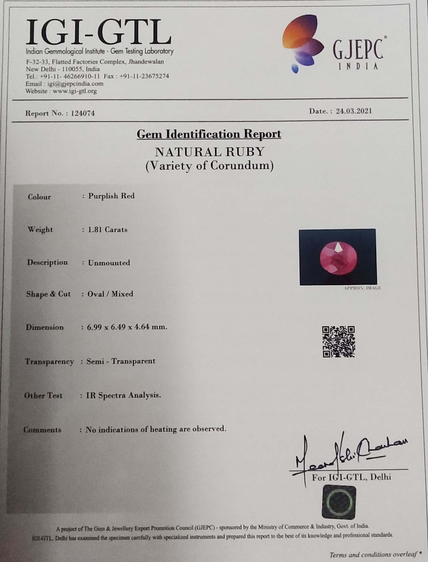 RUB4696 4 Ruby 1.81 Ct.