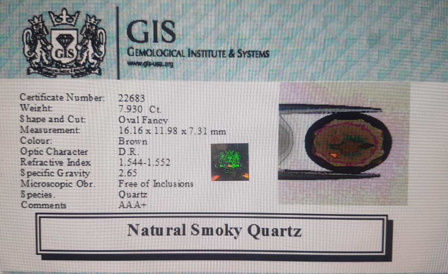 Smoky Quartz 7.93 Ct.