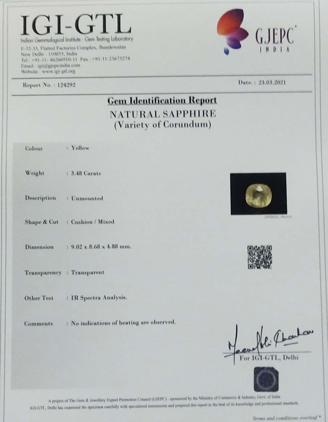 YSP8028 4 Yellow Sapphire 3.48 Ct.