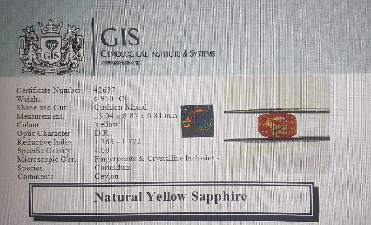 Yellow Sapphire 6.95 Ct.