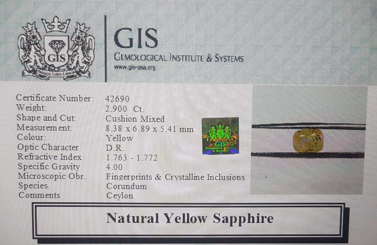 Yellow Sapphire 2.9 Ct.