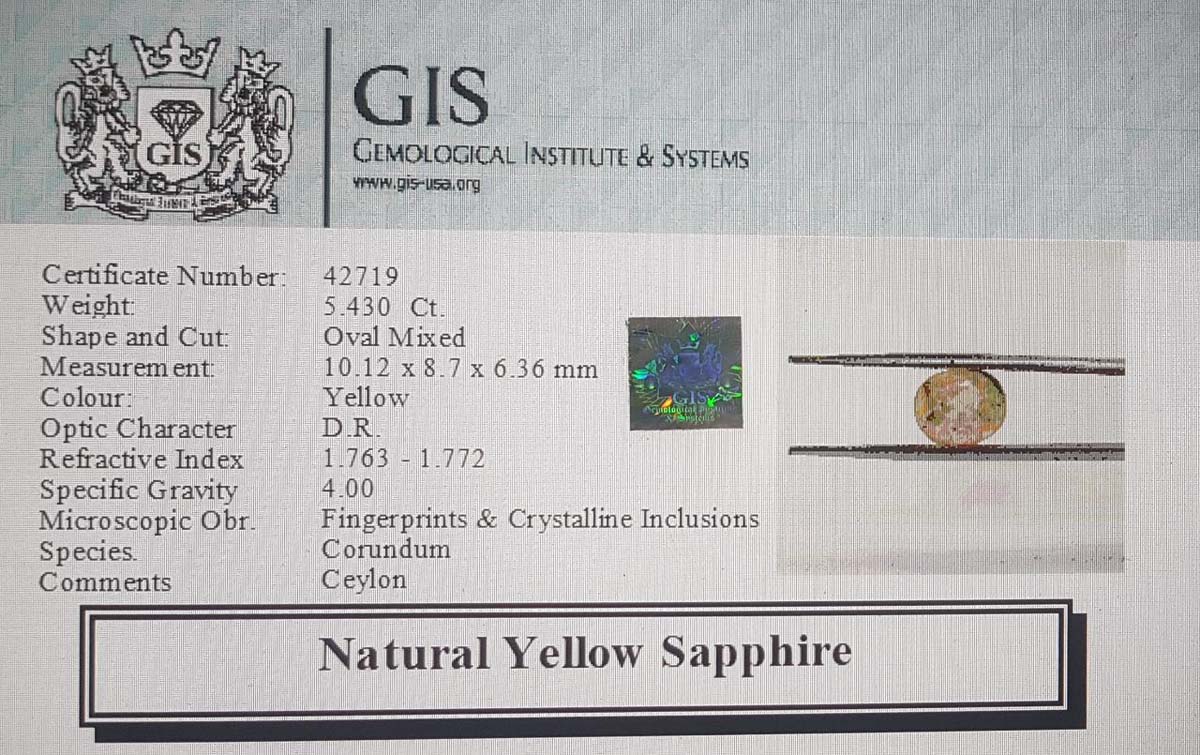 Yellow Sapphire 5.43 Ct.