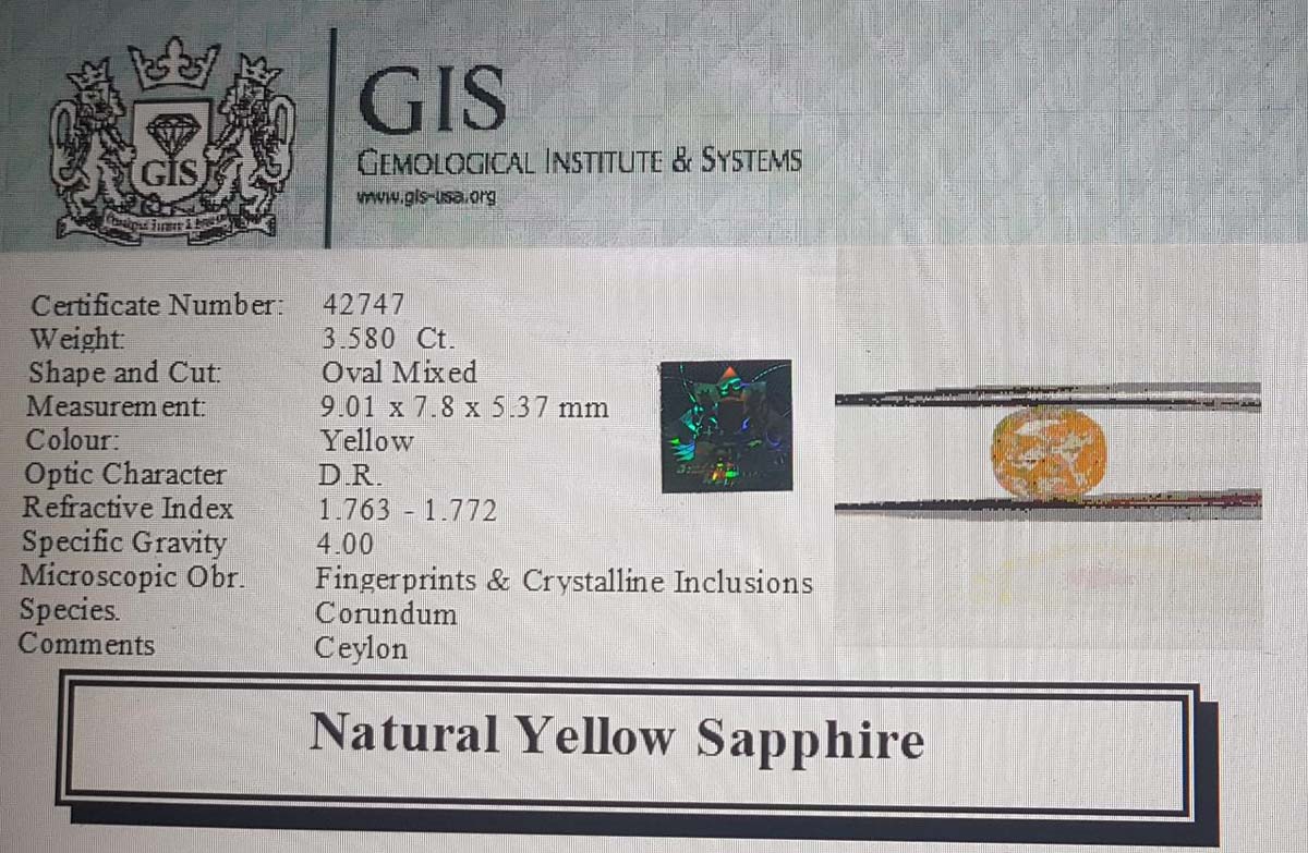 Yellow Sapphire 3.58 Ct.