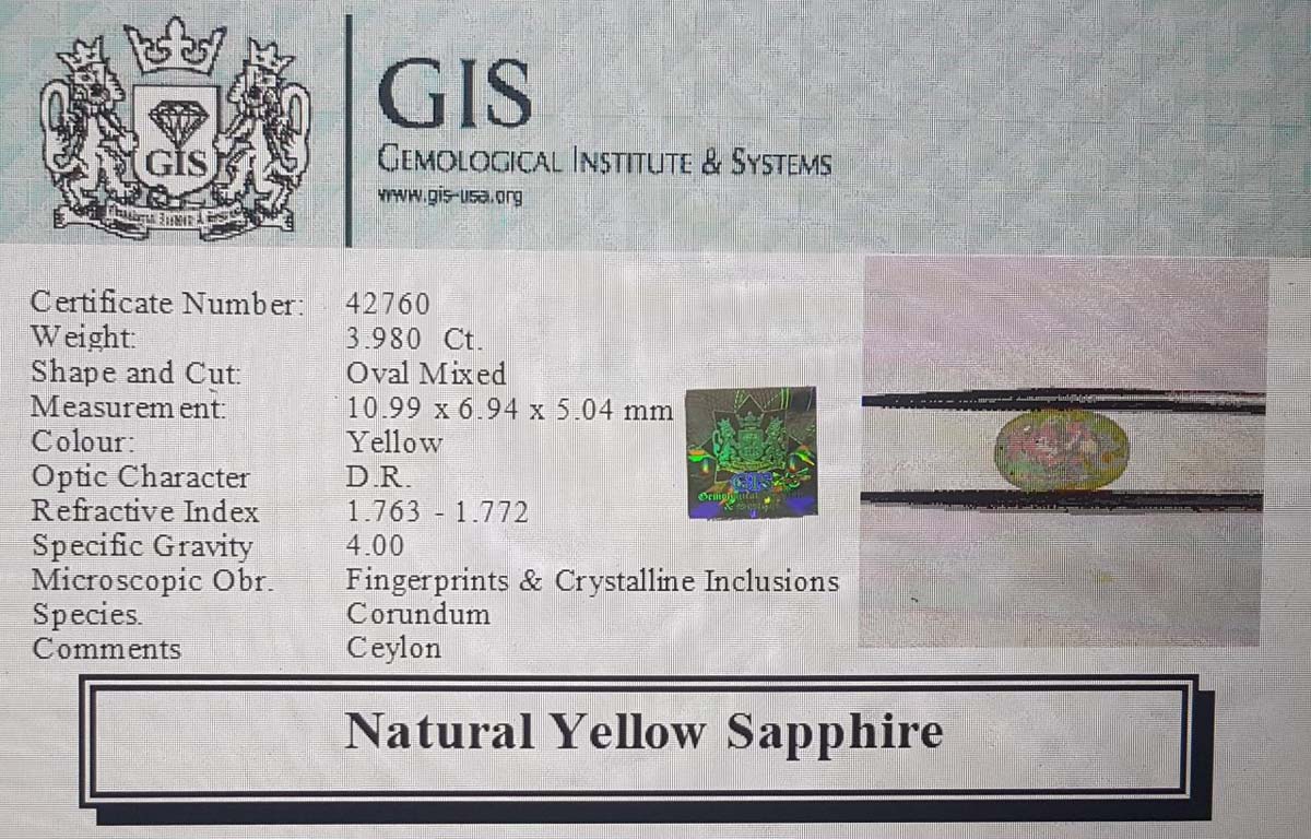 Yellow Sapphire 3.98 Ct.