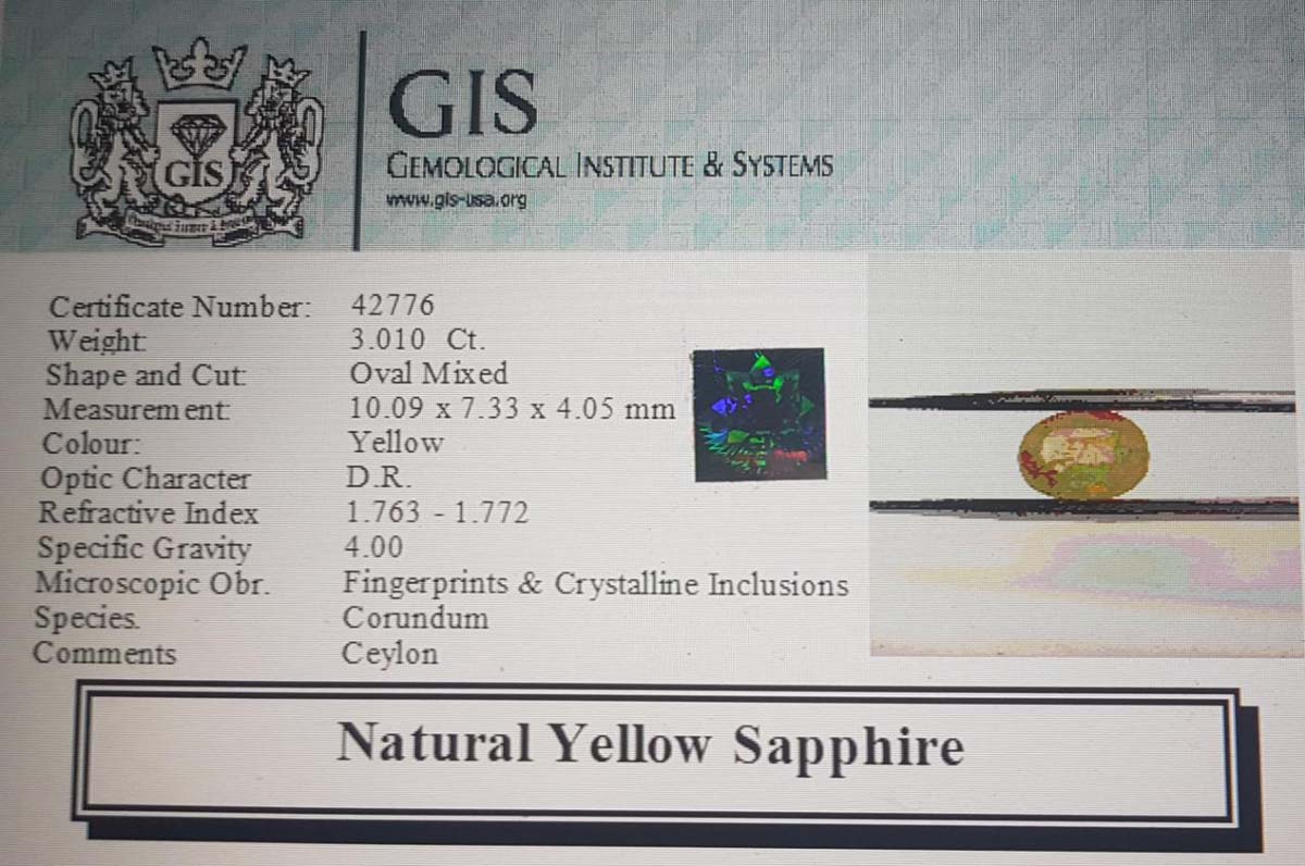 Yellow Sapphire 3.01 Ct.
