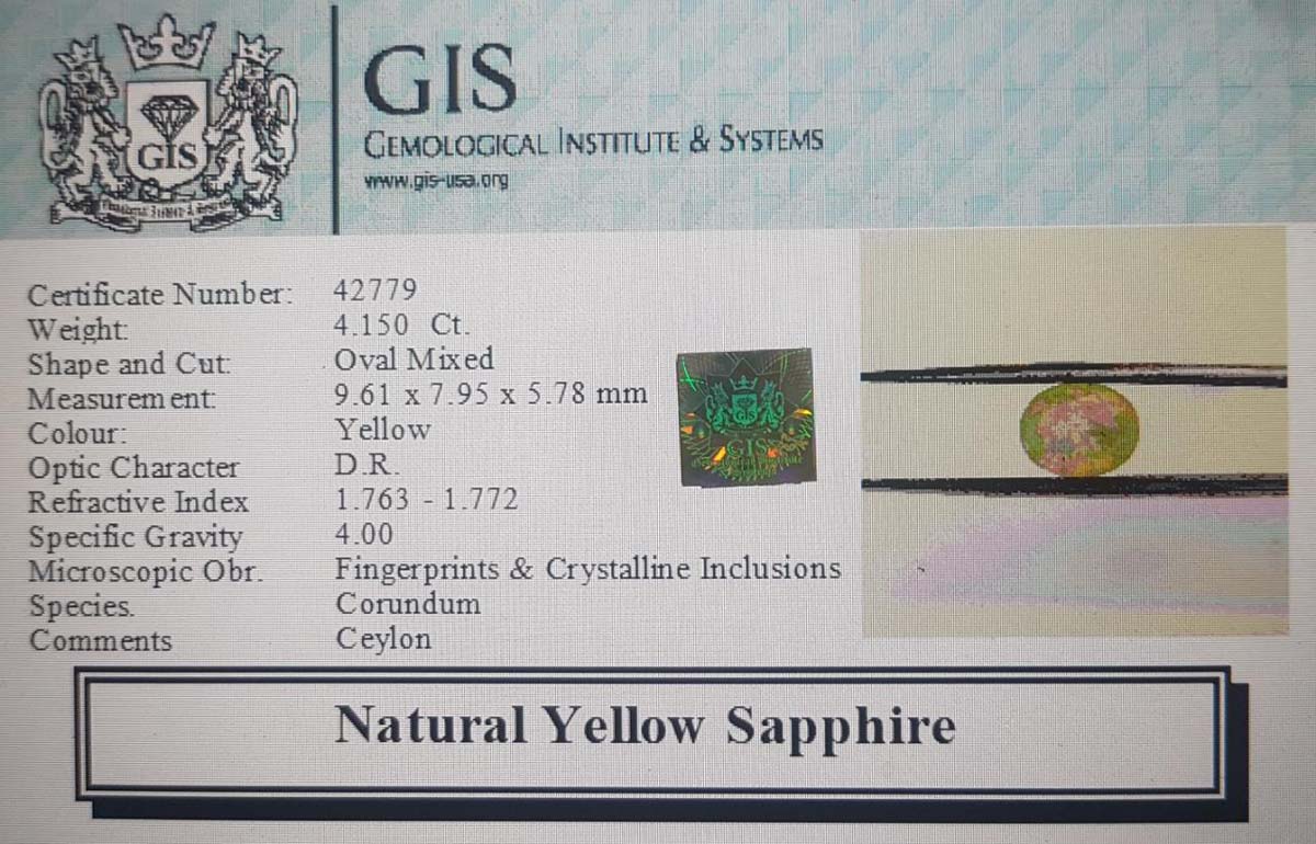 Yellow Sapphire 4.15 Ct.