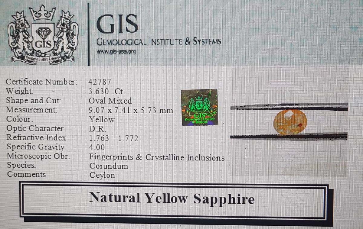 Yellow Sapphire 3.63 Ct.