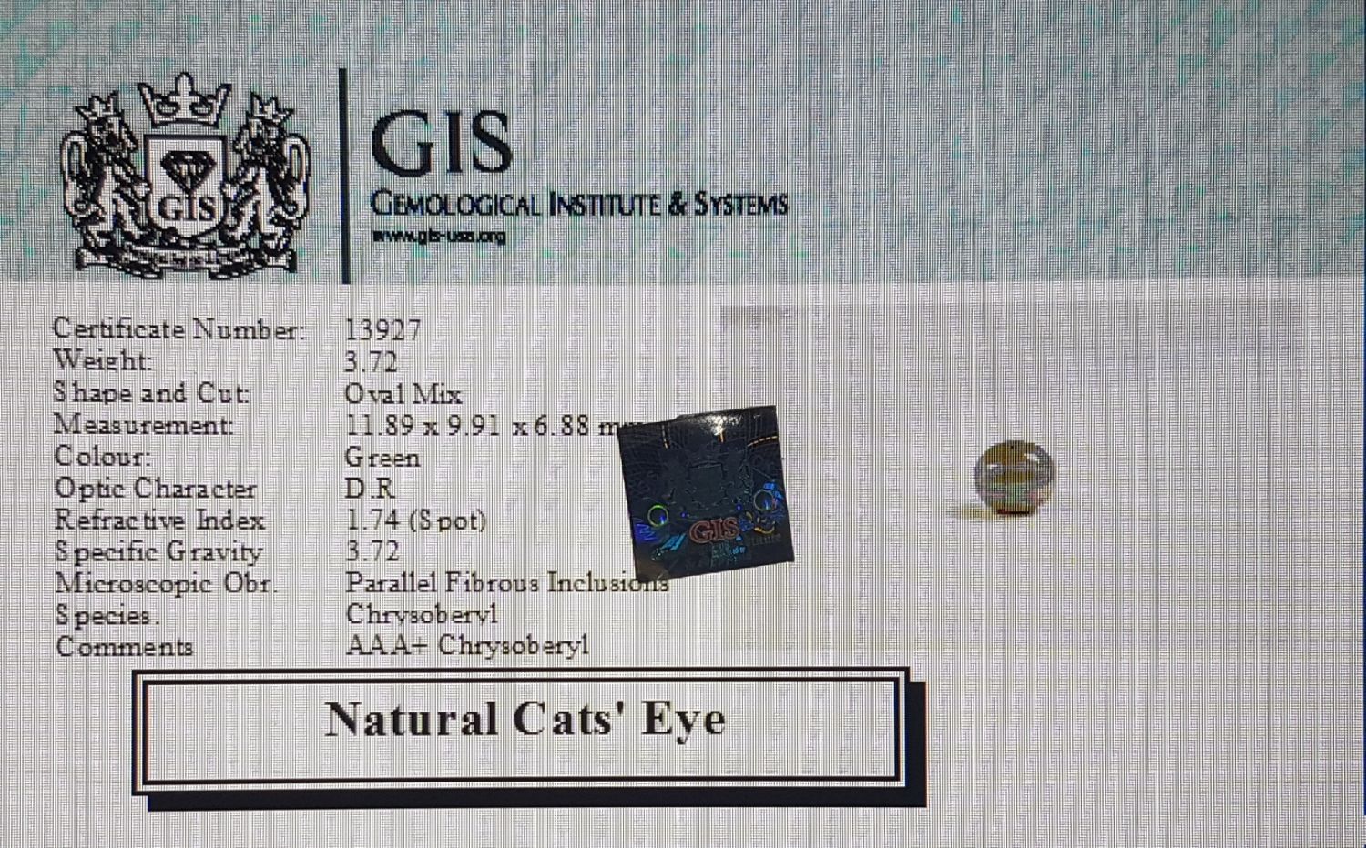 Cat's Eye 3.72 Ct.