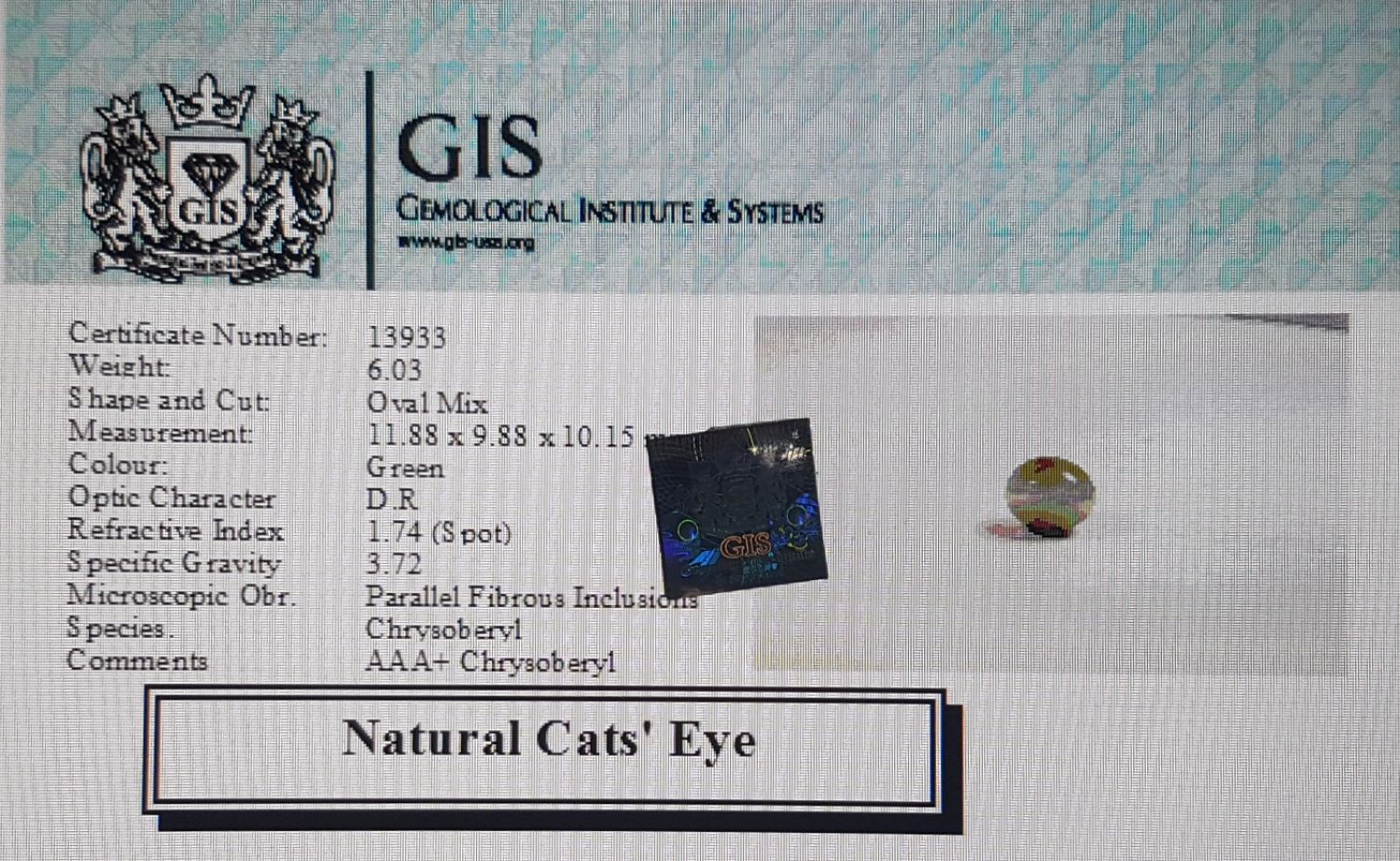 Cat's Eye 6.03 Ct.