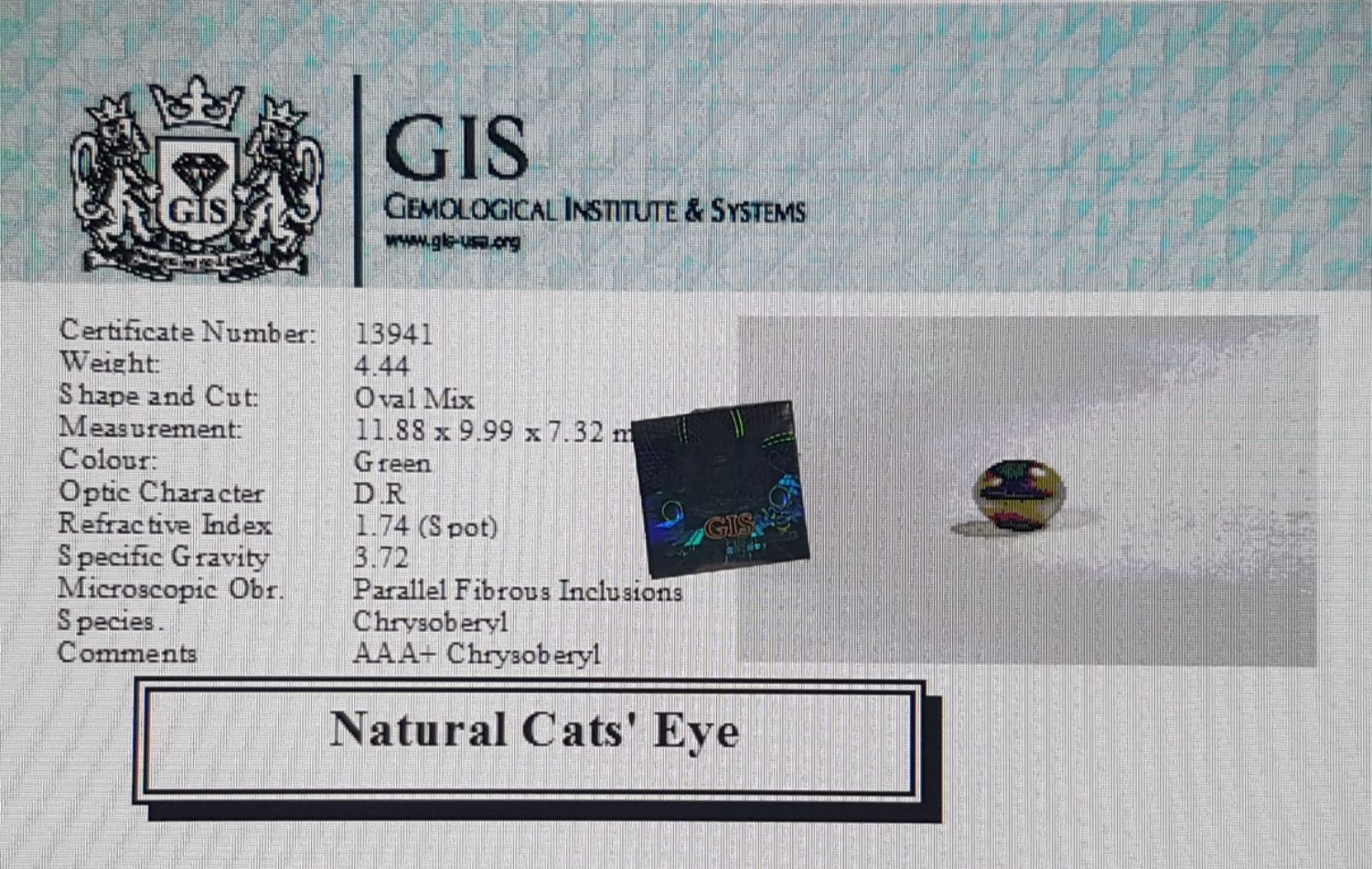 Cat's Eye 4.44 Ct.