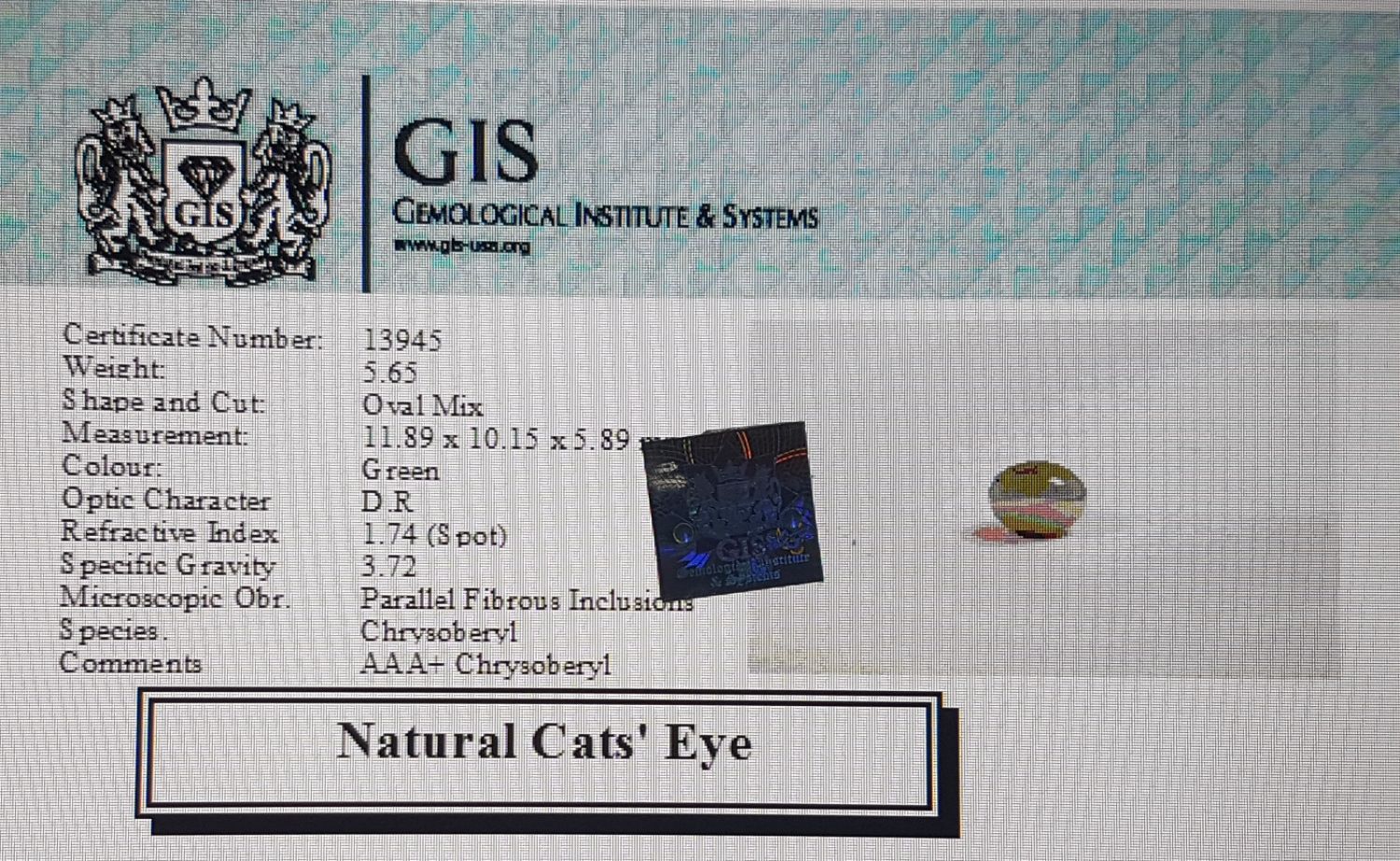 Cat's Eye 5.65 Ct.