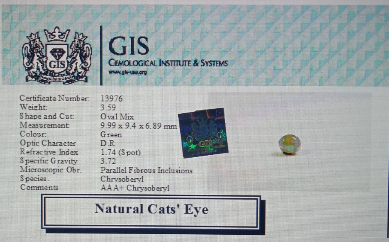 Cat's Eye 3.59 Ct.