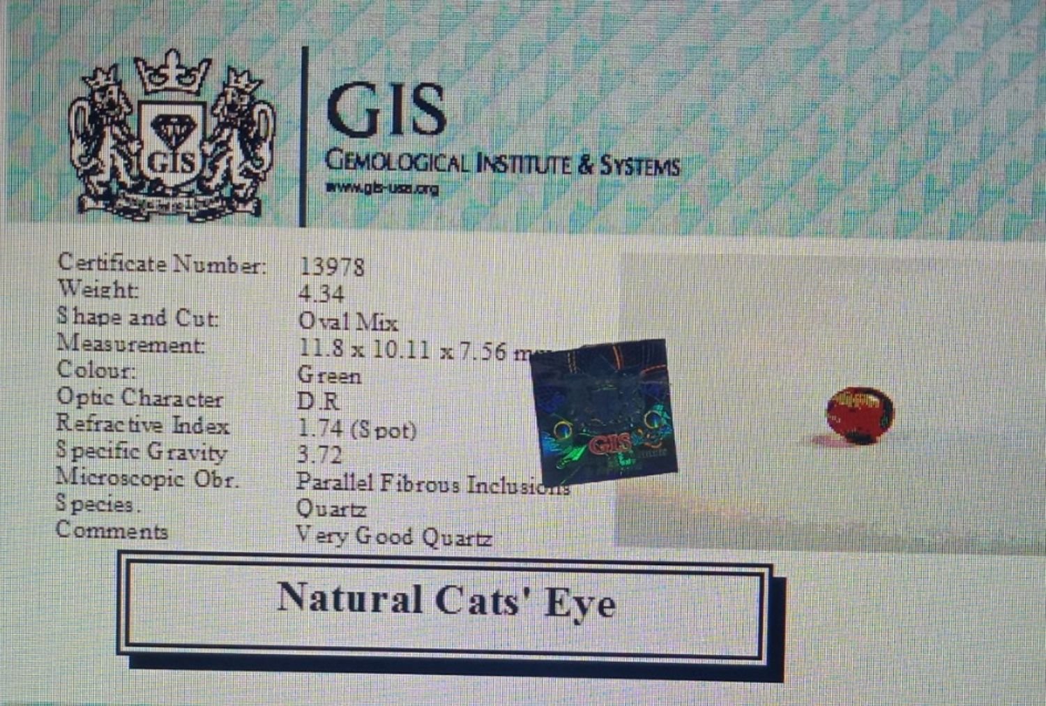 CE1570 4 Cat's Eye 4.34 Ct.