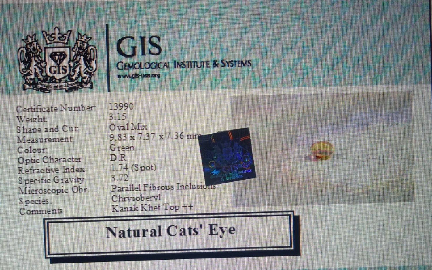 Cat's Eye 3.15 Ct.