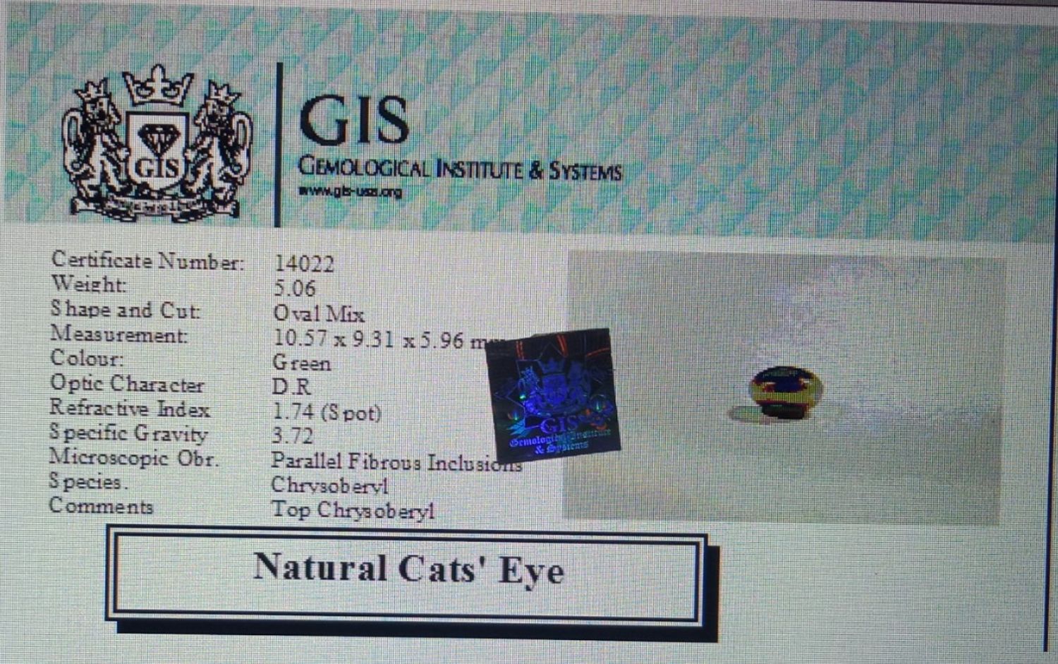 Cat's Eye 5.06 Ct.