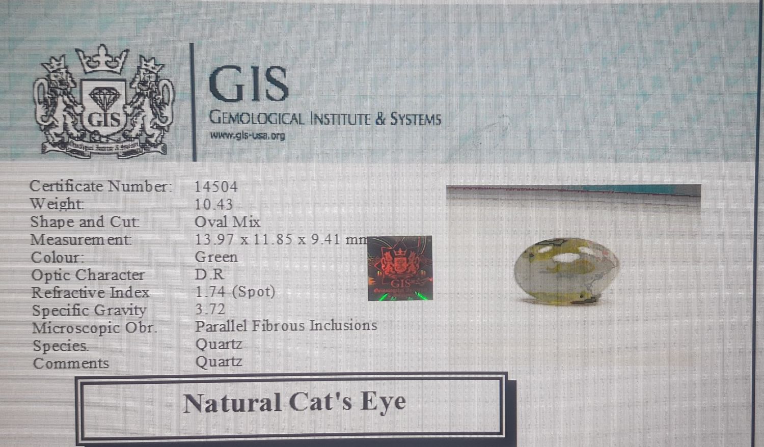 Cat's Eye 10.43 Ct.