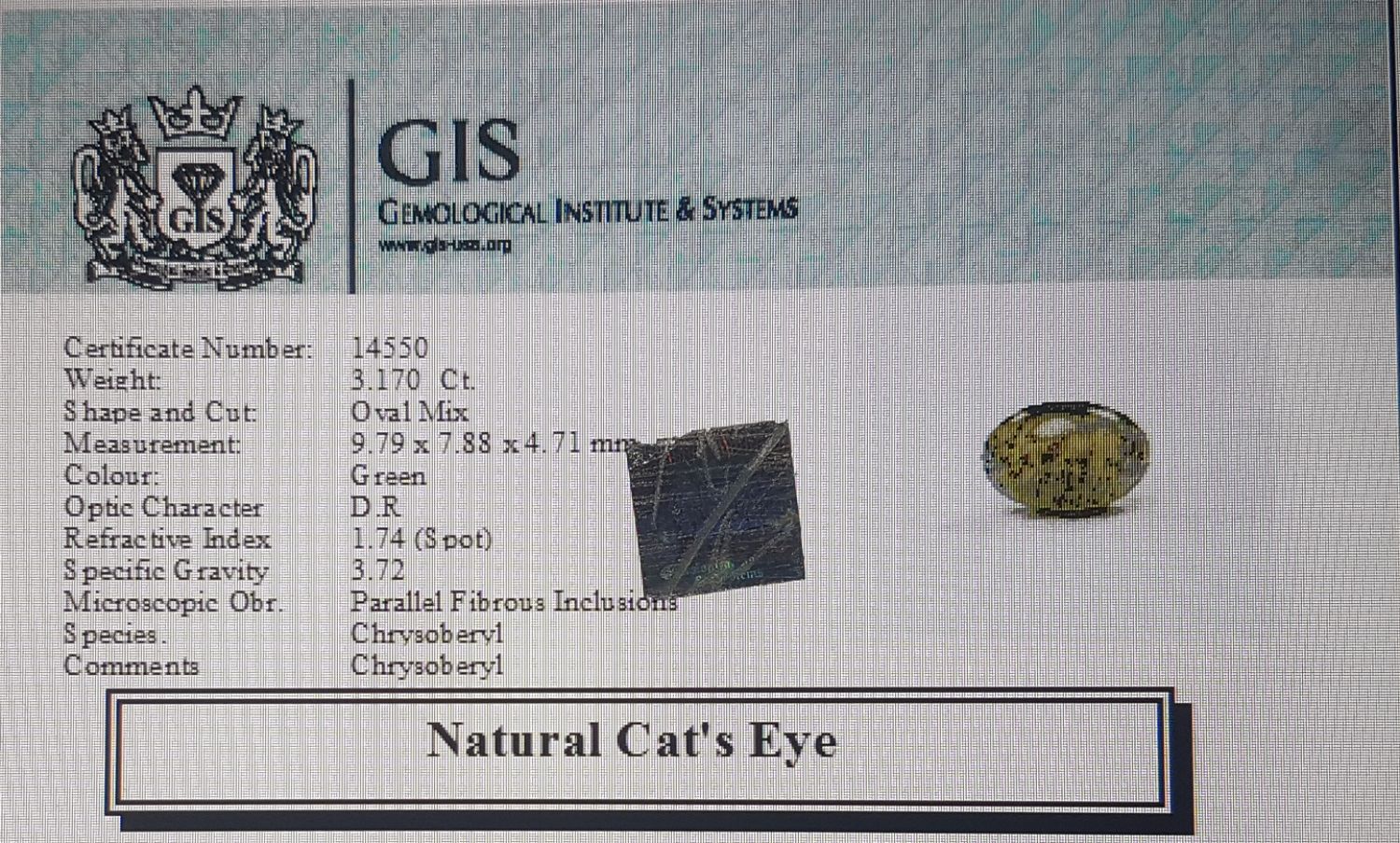 Cat's Eye 3.17 Ct.