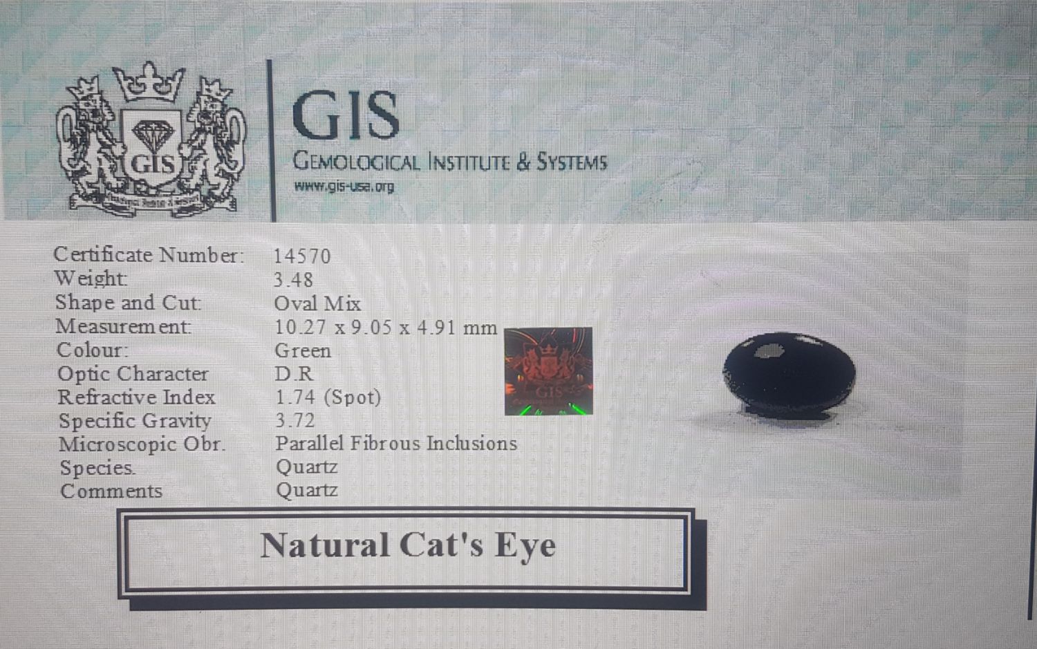 Cat's Eye 3.48 Ct.