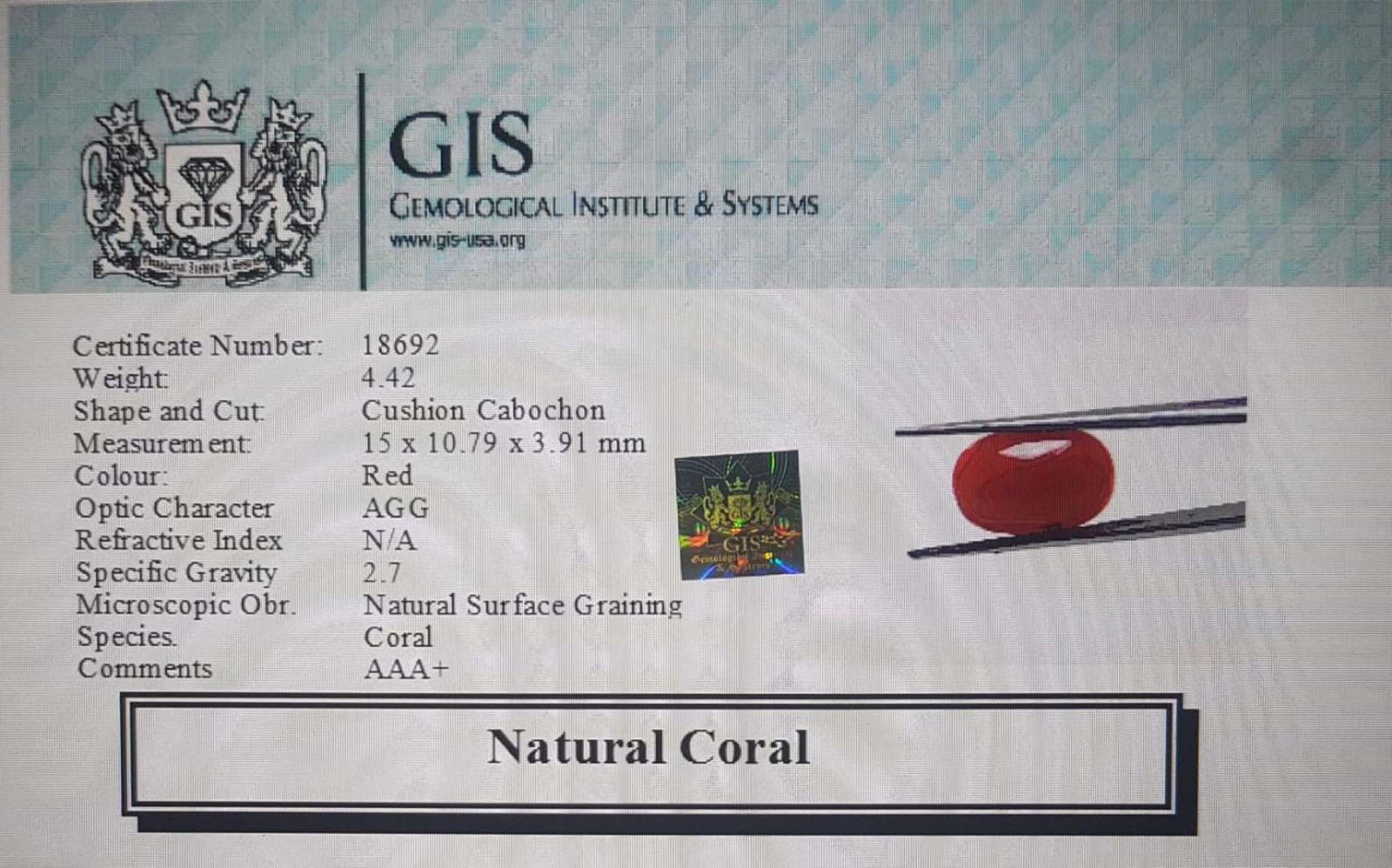 CRL2739 4 Coral 4.42 Ct.