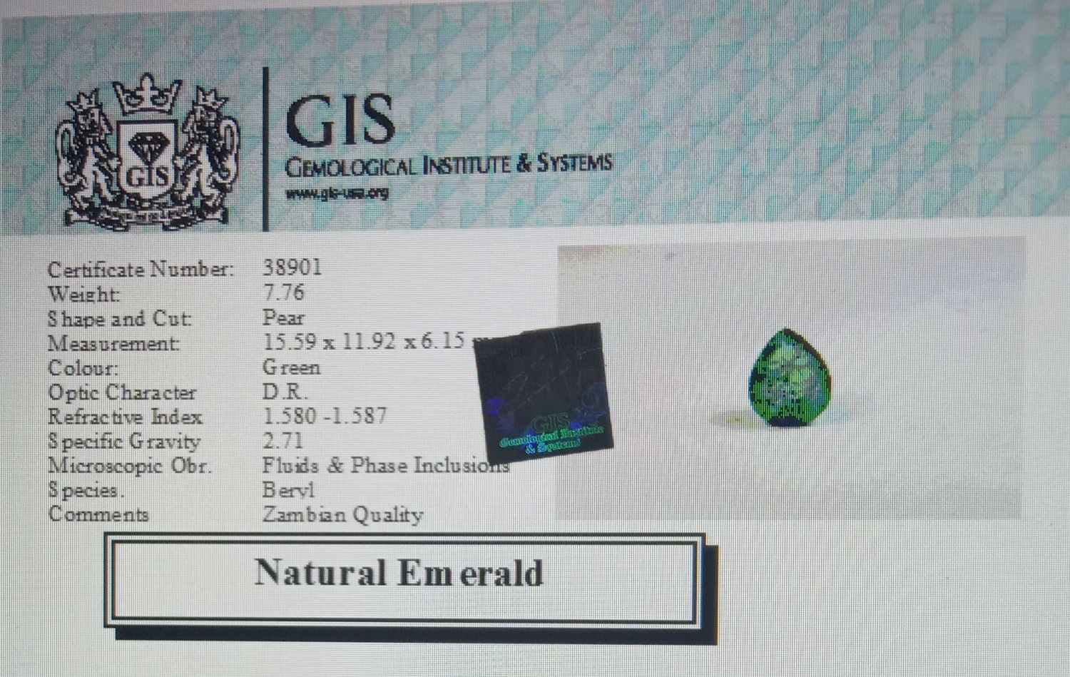 Emerald 7.76 Ct. 5 EMR2780 4 Emerald 7.76 Ct.