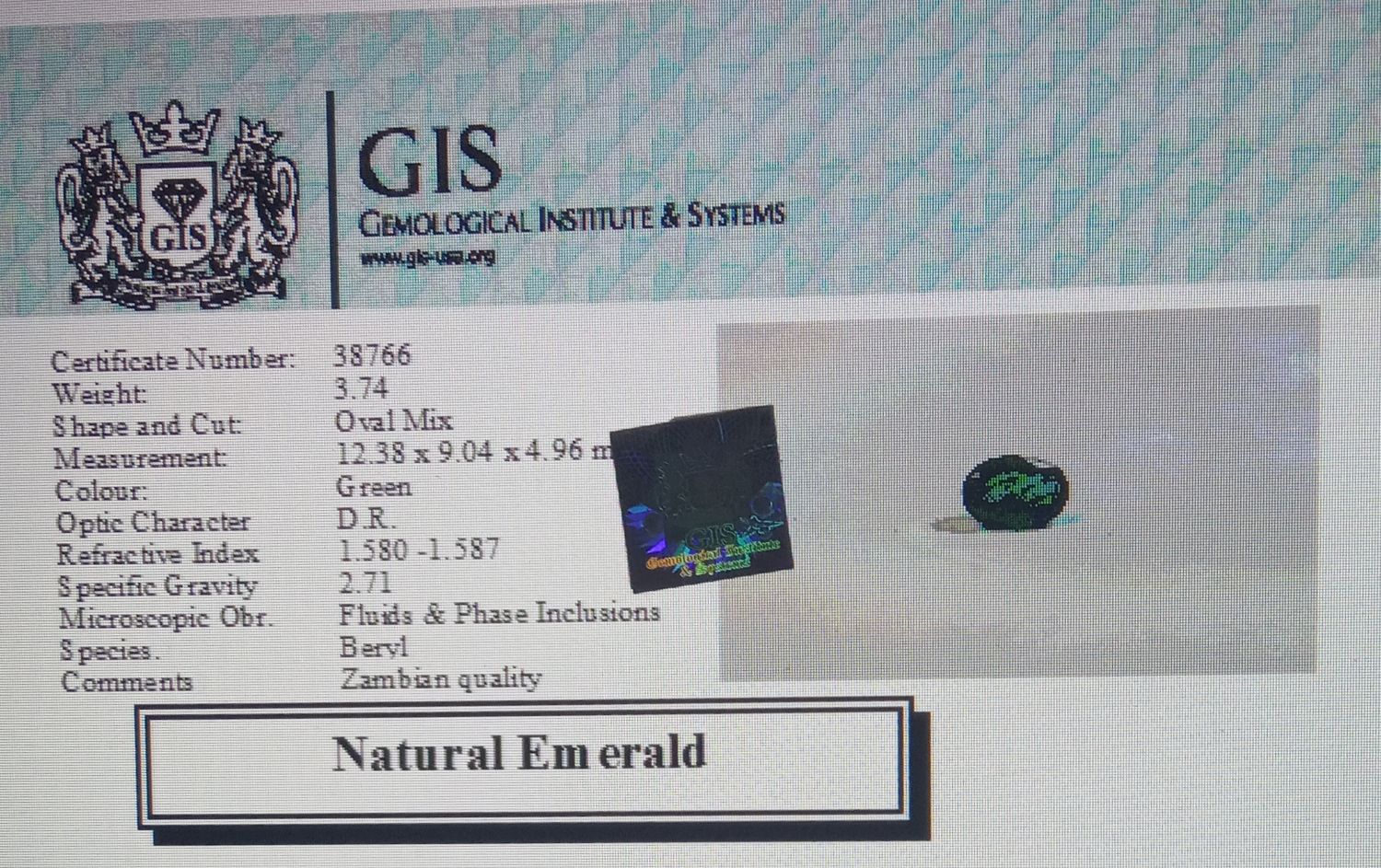 EMR2902 4 Emerald 3.74 Ct.
